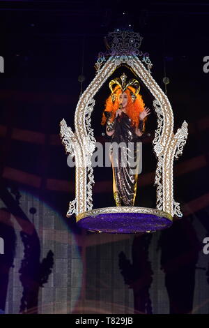 Cher è mostrato esibirsi sul palco durante un concerto dal vivo l'aspetto. Foto Stock