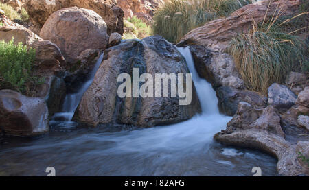 Fiume che scorre al di fuori dell'Puritama hot springs, Gautin Canyon, San Pedro de Atacama, Cile Foto Stock