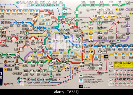 Giappone, isola di Honshu, Tokyo, quartiere Koto, Toyosu District, la mappa della metropolitana Foto Stock