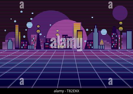 Vector city style 80s un poster o un banner Illustrazione Vettoriale