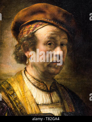 Rembrandt, autoritratto dell'artista (dettaglio), 1650, pittura Foto Stock