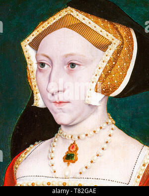 Jane Seymour, ritratto dipinto (dettaglio), 1540, workshop di Hans Holbein Foto Stock