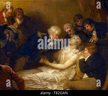 La morte di Lord Nelson nell'abitacolo della nave Victory, pittura (dettaglio), 1808 Foto Stock