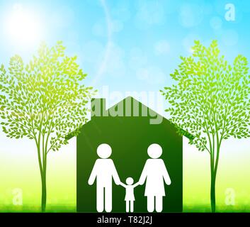 La famiglia felice in sweet home sfondo vettoriale Illustrazione Vettoriale