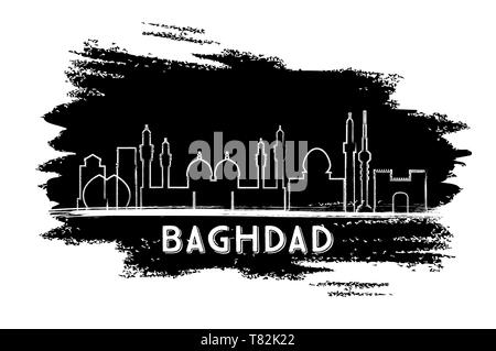 Baghdad Iraq skyline della città Silhouette. Mano Bozzetto. Illustrazione Vettoriale. Viaggi di affari e di turismo con il concetto di architettura storica. Illustrazione Vettoriale