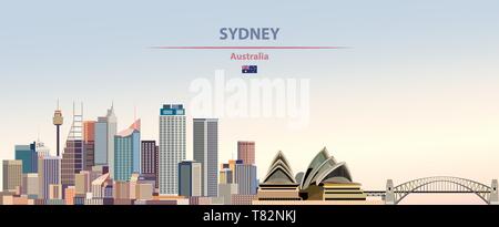 Sydney skyline della città sul bellissimo sfondo diurno illustrazione vettoriale Illustrazione Vettoriale