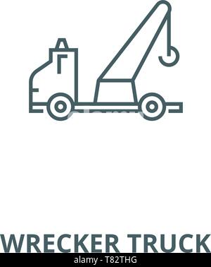 Wrecker carrello linea del vettore icona, concetto lineare, segno di contorno, simbolo Illustrazione Vettoriale