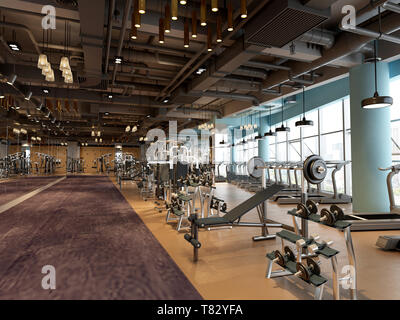 3D render di palestra salone fitness Foto Stock