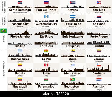 I contorni del vettore di America Centrale e America del Sud città dall'alto Illustrazione Vettoriale