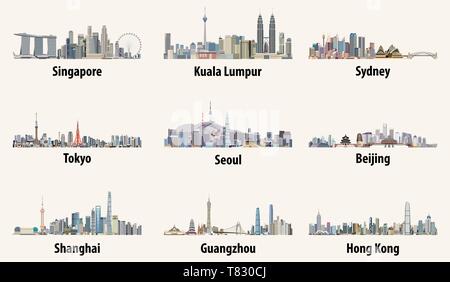 Illustrazione vettoriale delle città asiatiche dall'alto Illustrazione Vettoriale