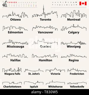 Canadese di vettore più grandi città e tutti gli stati di capitali dall'alto Illustrazione Vettoriale