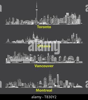 Illustrazioni vettoriali della città canadese di Toronto, Montreal, Vancouver e Ottawa dall'alto Illustrazione Vettoriale