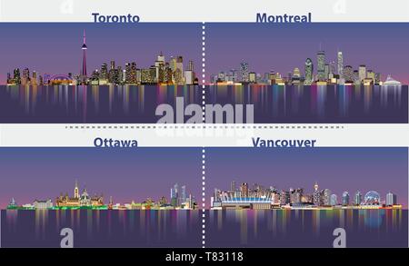 Illustrazioni vettoriali della città canadese di Toronto, Montreal, Vancouver e Ottawa dall'alto Illustrazione Vettoriale