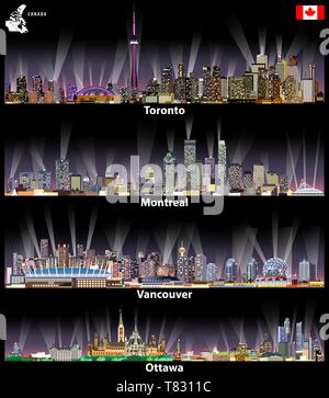 Illustrazioni vettoriali della città canadese di Toronto, Montreal, Vancouver e Ottawa dall'alto Illustrazione Vettoriale