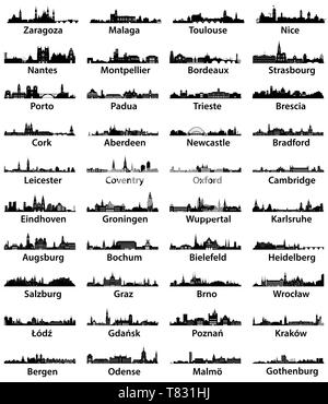 Città europee dall'alto silhouette. Vettore Illustrazione Vettoriale