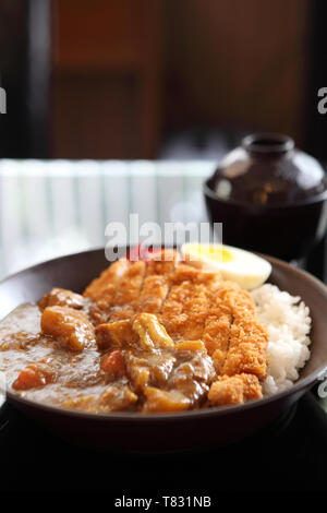 Riso al curry con carne di maiale fritto Foto Stock