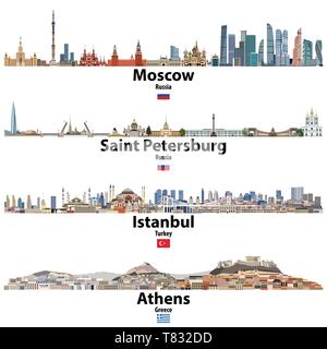 Paesaggi urbani di Mosca, San Pietroburgo, Istanbul e Atene Illustrazione Vettoriale