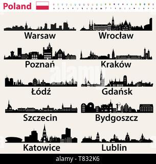 La Polonia più grande dello skyline della citta' icone Illustrazione Vettoriale