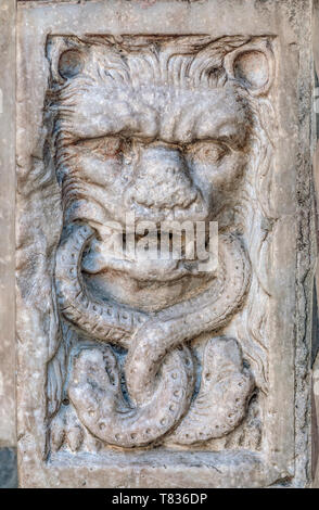 Rilievo murale di un leone marmoreo Chiesa San Matteo, Genova, Liguria, Nord Ovest Italia Foto Stock