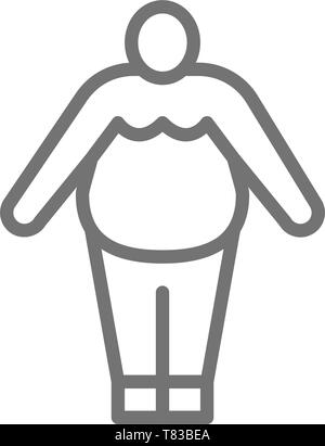 Obesità, uomo grasso, chubby icona linea. Illustrazione Vettoriale