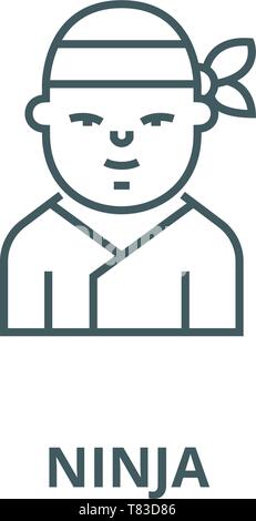 Il ninja,vettore giapponese icona linea, concetto lineare, segno di contorno, simbolo Illustrazione Vettoriale