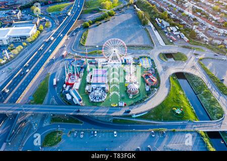 Il Brent Cross Luna Park sulla spiaggia al tramonto, London, Regno Unito Foto Stock