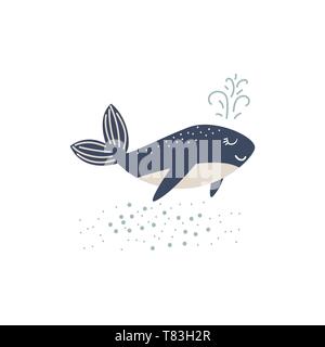 Balena simpatico cartoon illustrazione vettore. Oceano carattere animale. Illustrazione Vettoriale