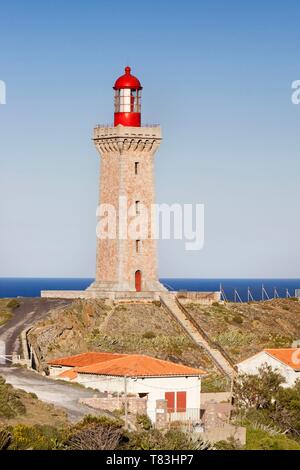 Francia, Pirenei orientali, Port Vendres muniti di cape, Cap Bear lighthouse, classificato come monumento storico Foto Stock