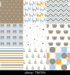 Set di baby boy pattern. Modello senza giunture vettore. Gli elementi di design. Illustrazione Vettoriale