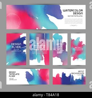 Set di etichette ad acquerello gli elementi di design, vintage telaio aquarelle fatti a mano. Banner e business card. Illustrazione Vettoriale