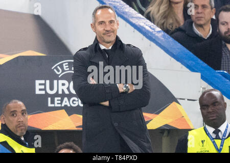 Londra, Grossbritannien. 09 Maggio, 2019. Adi HUETTER (HÃ ¢ tter, pullman, F) è frustrato, frustrato tardo-stagionato, triste, tristezza, mezza figura, mezza figura, le espressioni del viso, Calcio Europa League, semi-finale, Chelsea (Chelsea) - Eintracht Francoforte (F) 4: 3 nE, am 09.05.2019 a Londra/Gran Bretagna. | Utilizzo di credito in tutto il mondo: dpa/Alamy Live News Foto Stock