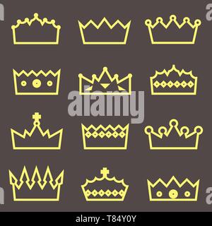 Icona di corona collection - insegne regali illustrazione vettoriale set. Illustrazione Vettoriale