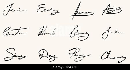 La firma del vettore set - Contratto di business firme. Fittizio di autografi. Illustrazione Vettoriale
