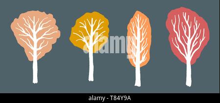 Alberi di autunno set - struttura stravagante disegno vettoriale di illustrazione. Illustrazione Vettoriale