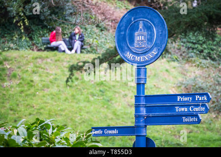 Reigate, Regno Unito - 23 Gennaio 2019 - street cartello indicante le indicazioni per le Attrazioni locali Foto Stock