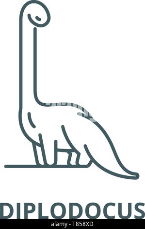 Diplodocus linea del vettore icona, concetto lineare, segno di contorno, simbolo Illustrazione Vettoriale