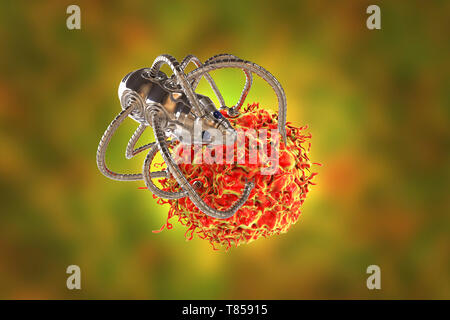 Nanorobots attaccando il cancro, illustrazione Foto Stock