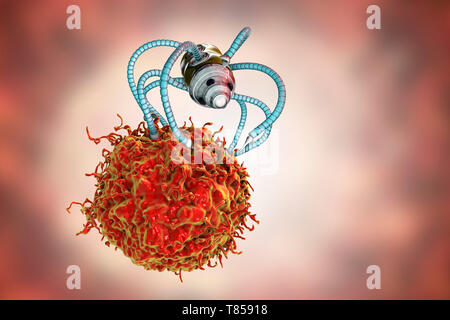 Nanorobots attaccando il cancro, illustrazione Foto Stock