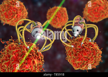 Nanorobots attaccando il cancro, illustrazione Foto Stock