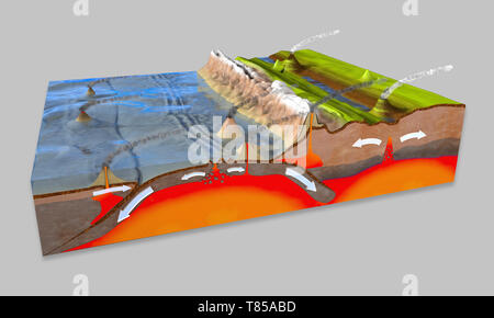 Tettonica a Placche, illustrazione Foto Stock