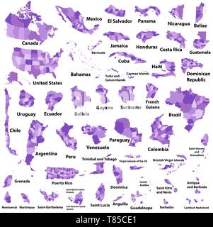 Il latino, dei Caraibi, del nord e del Sud America regioni del paese mappe Illustrazione Vettoriale