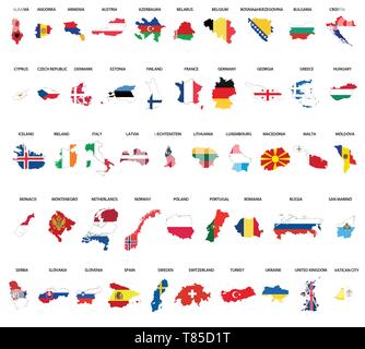 Paese europeo mappe combinazione con bandiere Illustrazione Vettoriale