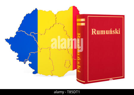 Lingua romena prenota con mappa di Romania, 3D rendering isolati su sfondo bianco Foto Stock