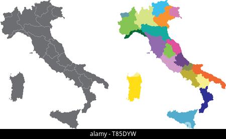 Vettore alta Italia mappa dettagliata colorato da regioni Illustrazione Vettoriale