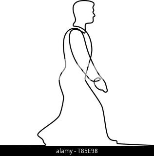 Linea continua illustrazione di imprenditore maschio man walking visto dal lato fatto in bianco e nero in stile monolinea. Illustrazione Vettoriale