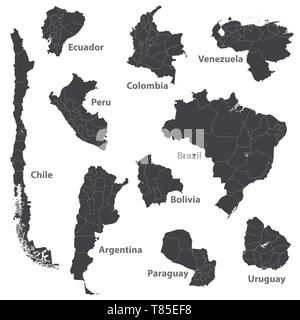Le bandiere dei dodici paesi indipendenti del Sud America in ordine alfabetico Illustrazione Vettoriale