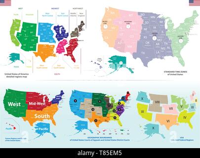 Stati Uniti mappe dettagliate impostato Illustrazione Vettoriale