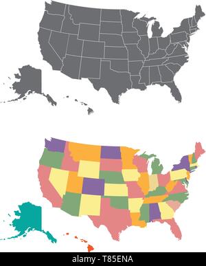Silhouette e colorato mappa degli Stati Uniti Illustrazione Vettoriale