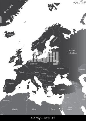 Europa vettore ad alta dettagliata mappa politico Illustrazione Vettoriale