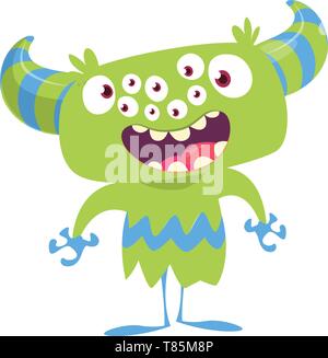 Cartoon monster con molti occhi. Illustrazione di vettore isolato su bianco. Grande set di caratteri di Halloween Illustrazione Vettoriale